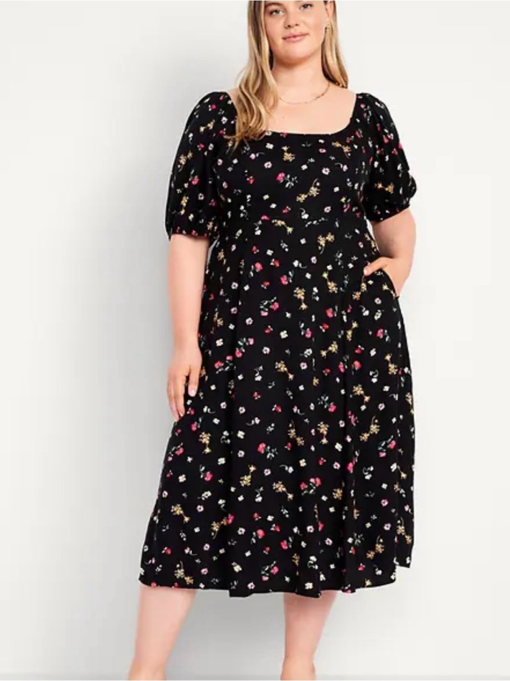 Old Navy Fit & Flare Crepe Floral Smocked Midi Dress XXL